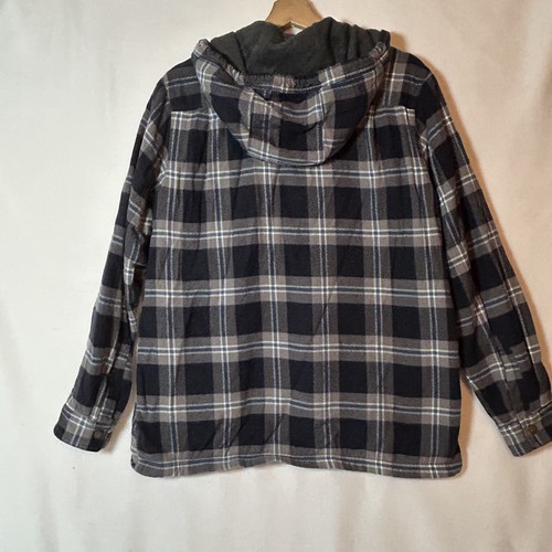 LL Bean Flannel Shirt Lined Mens M Plaid Snap Up Slightly Fitted Hoodie Fleece - Picture 6 of 7