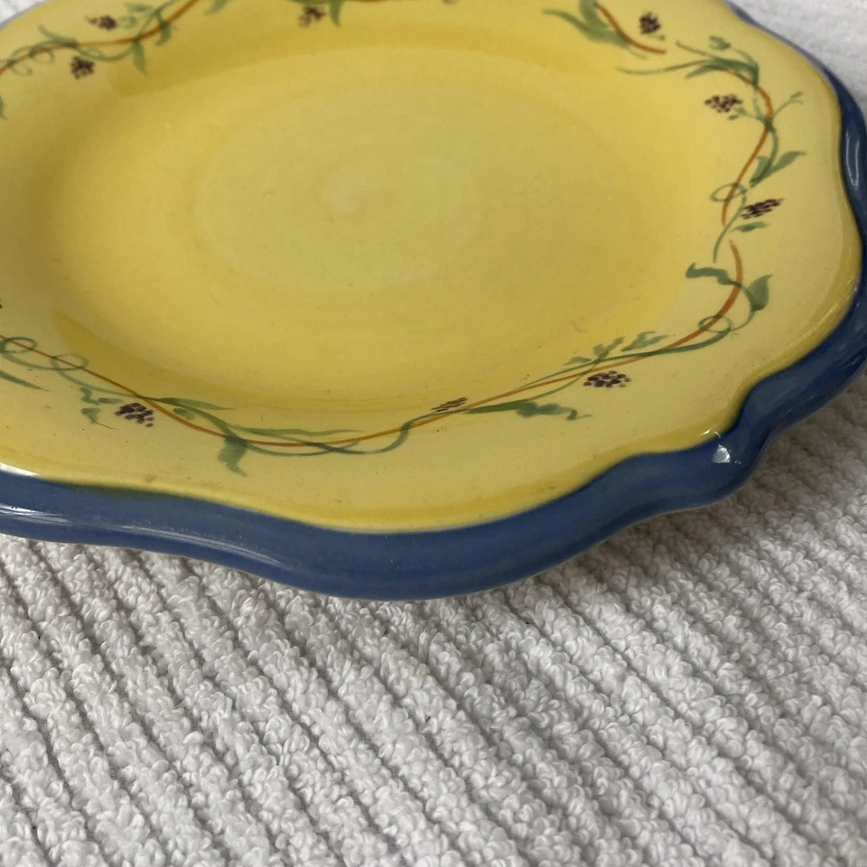 普法尔茨格拉夫 Pistoulet 黄色蓝色沙拉盘 2 件套花卉藤扇贝 — 第 2/4 张图片