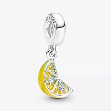 Authentic Pandora 925 ALE Lemon Slice Sparkling Fruit Dangle Charm 791696C01