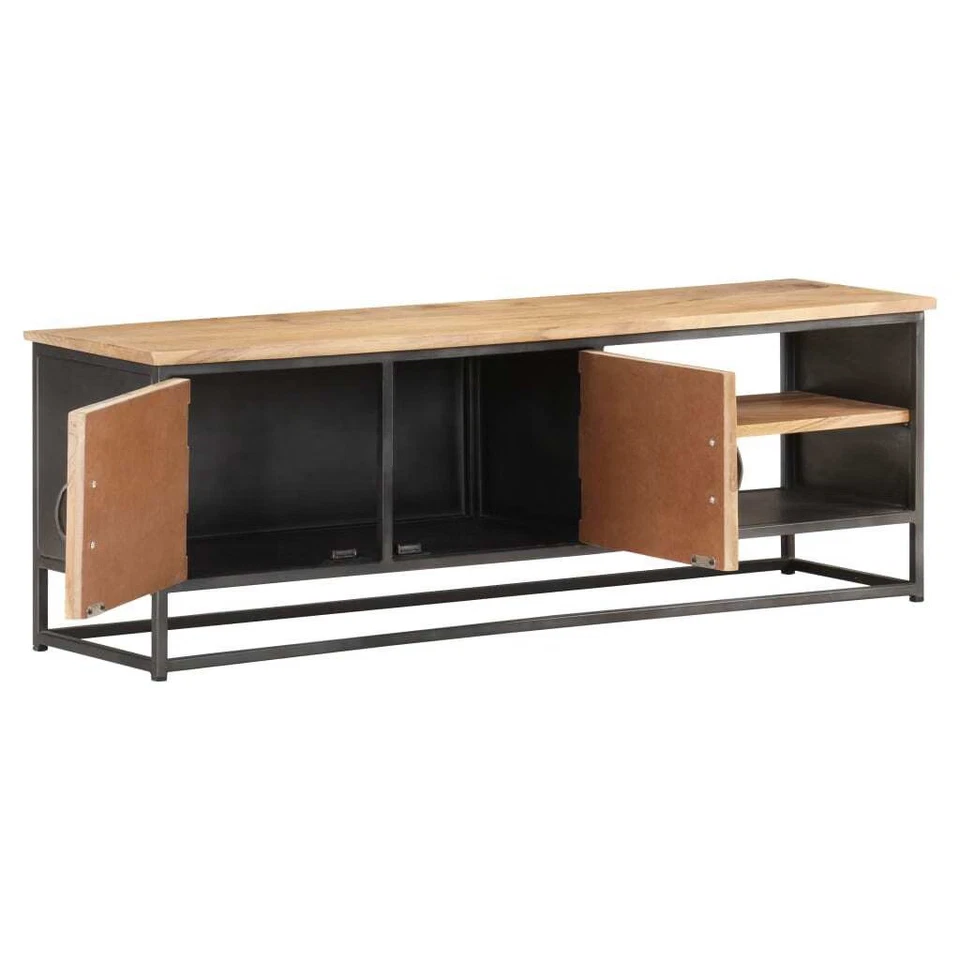 Mueble TV Madera Natural, Gris Madera Maciza Acacia, Acero 47,2 pulgadas de Ancho Foto 3 de 4