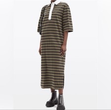 GANNI Rugby Striped Collared Maxi Dress XS Green Black