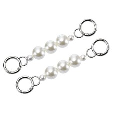 2Pcs 15cm/5.9" Pearl Purse Chain Strap Extender for Handbag, Silver/White Pearl