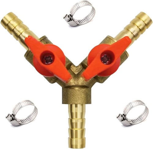 3 Way Shut off Ball Valve 5/16" ID Hose Barb Brass Y Shaped Ball Valve 2 Switch