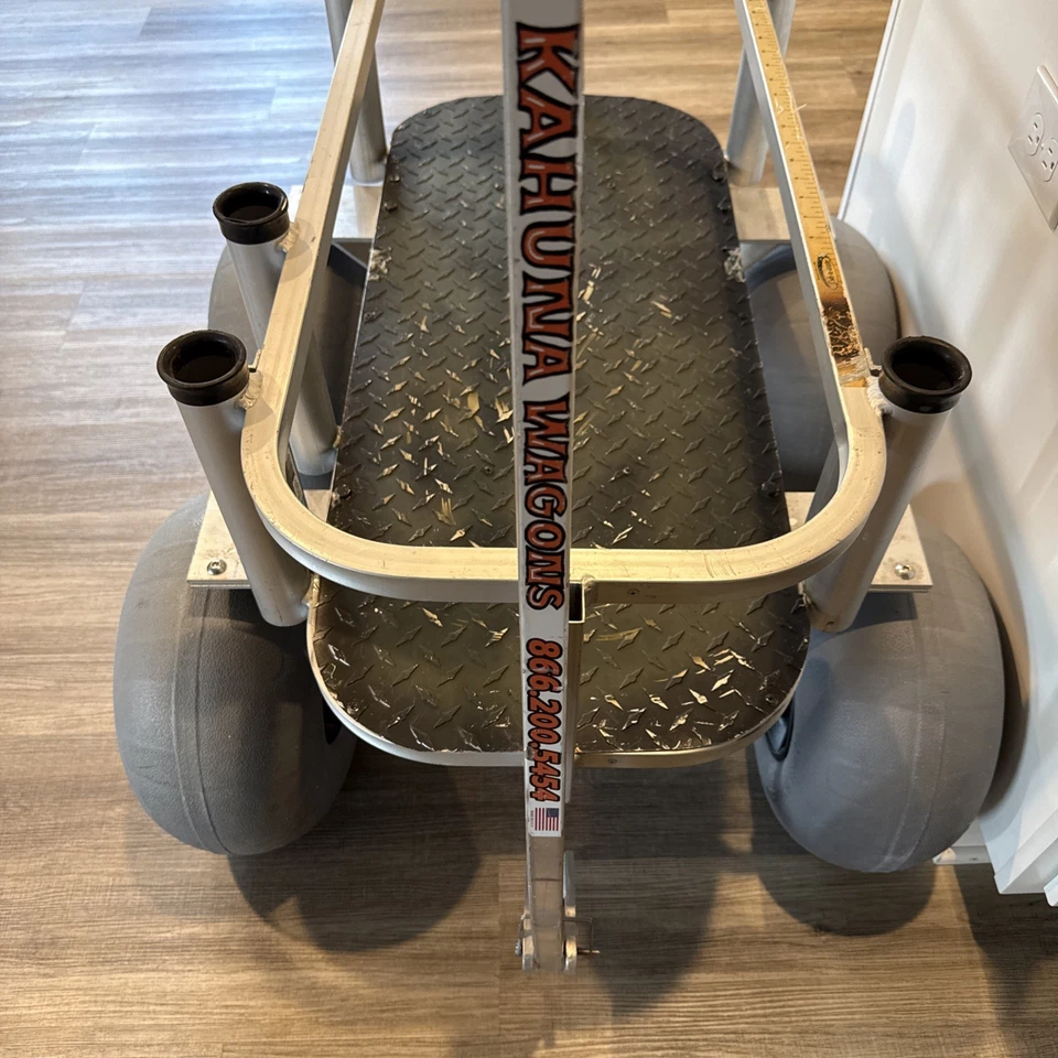 Carrinho de cais de peixe de praia vagão balão areia 4 pneus suportes de vara de alumínio puxar - Imagem 4 de 4