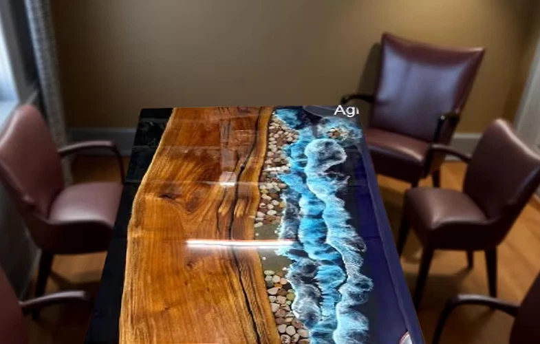 Handmade Ocean Epoxy Resin River Table | Live Edge Wood Dining Coffee Table - Image 4 of 4