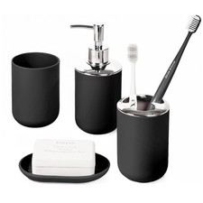 Bathroom Accessory Set 4pcs Soap Dispenser Toothbrush Holder Cup Black Set