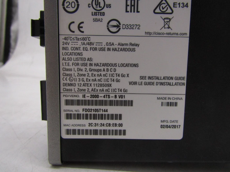 Cisco IE-2000-4TS-B V01 Industrial Ethernet Network Switch - Image 3 of 3