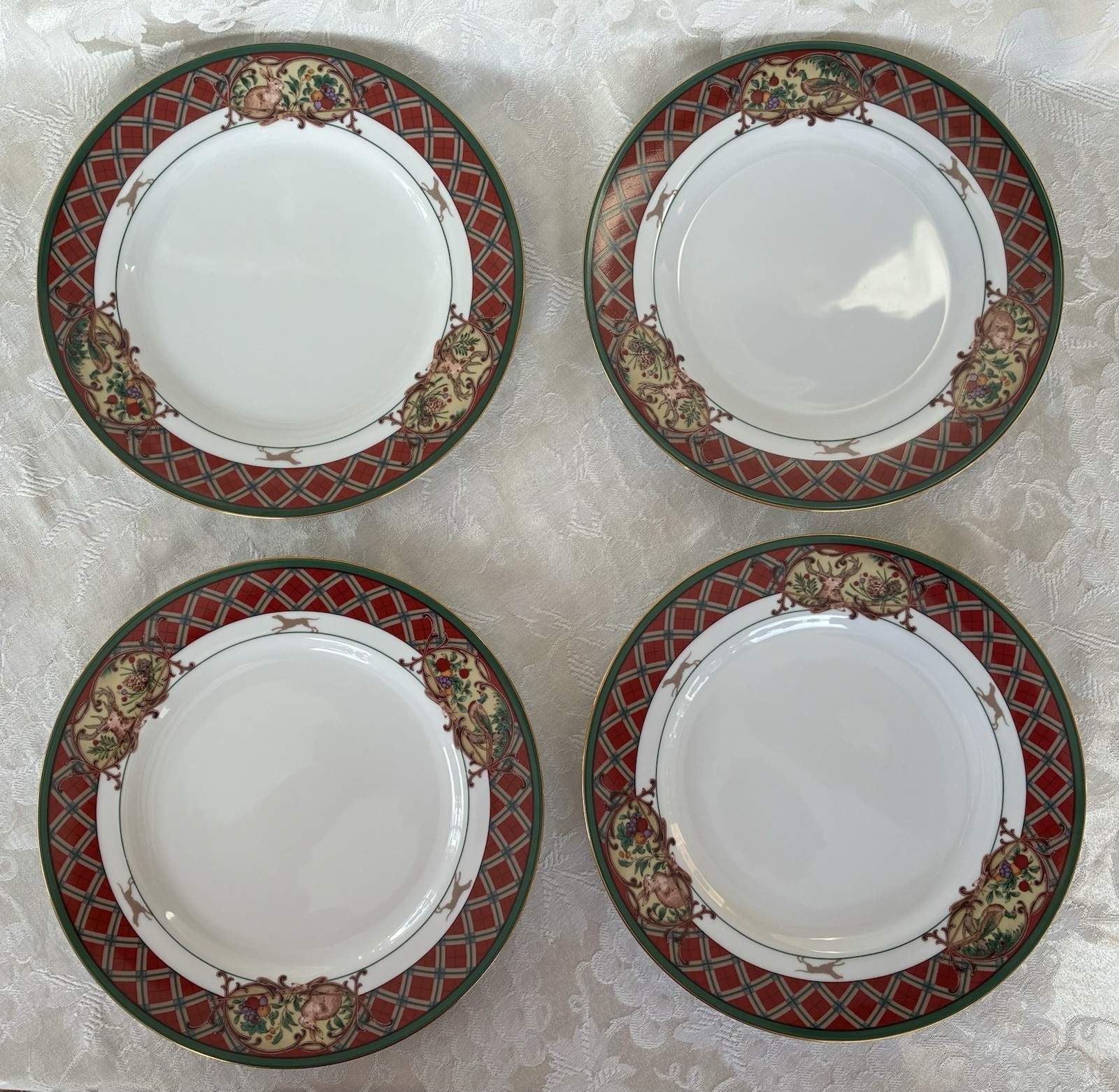 4 Vintage Noritake Royal Hunt Dinner Plates 10.5 Inch