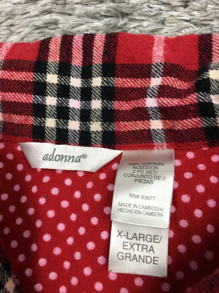 Camisa de pijama de franela Adonna para mujer talla XL roja manga larga algodón Foto 4 de 4