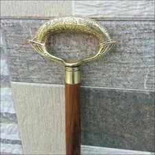 Antique Style Victorian Brass Handle Cane Wooden Walking Stick Vintage Gift Men