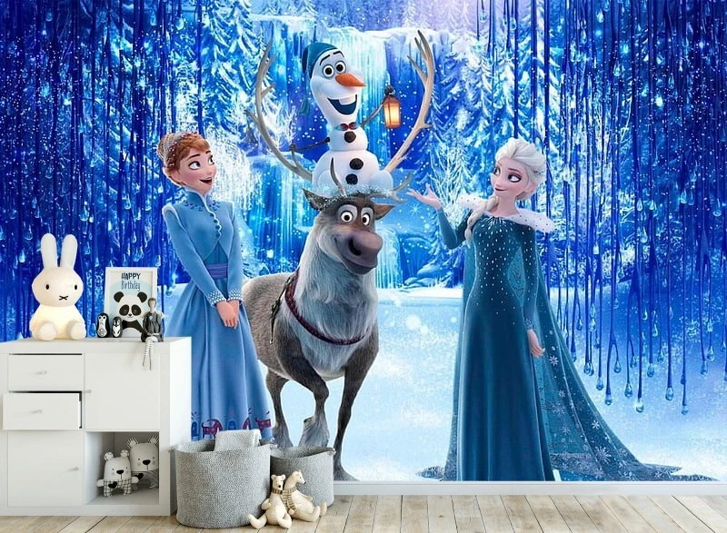 Photo Wallpaper Frozen Elsa Anna Olaf Disney Wall Mural Kids Room Wall Decor