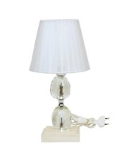 LAMPADA LUME DA TAVOLO IN LEGNO E CRISTALLO BASE AVORIO PARALUME BIANCO H 33 CM 