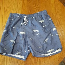 St John's Bay Men Swim Trunks Above Knee Blue with Whales, M  XXL