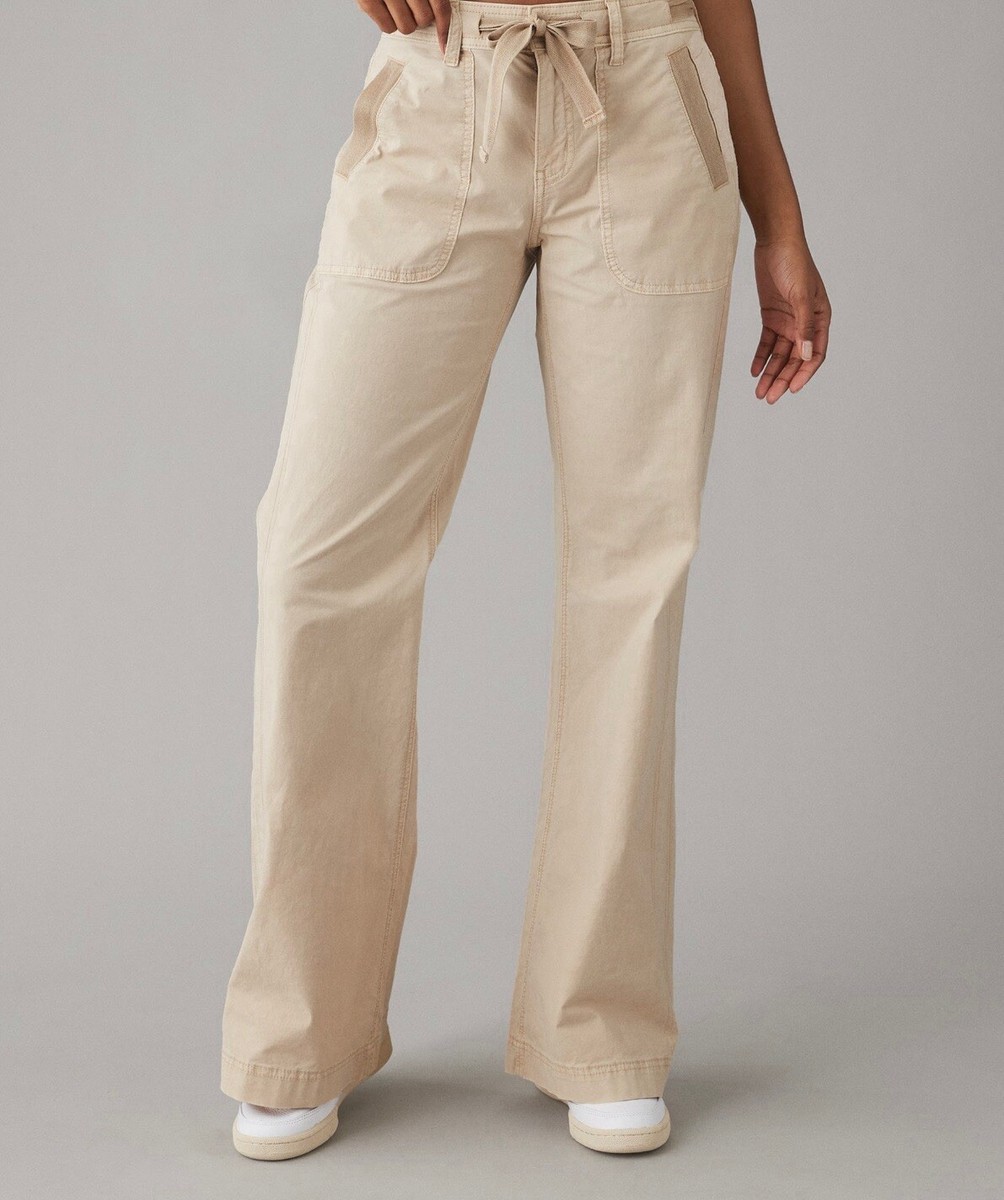 American Eagle Women's Low-Rise Baggy Flare Pant Color Tan Size