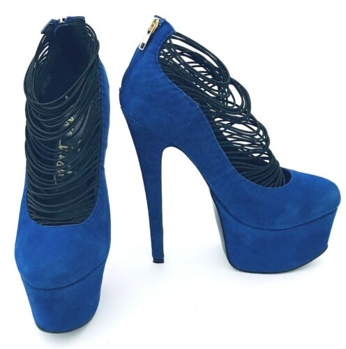 London Trash Ceres Royal Blue Strappy Heels Platform Size 8 eBay