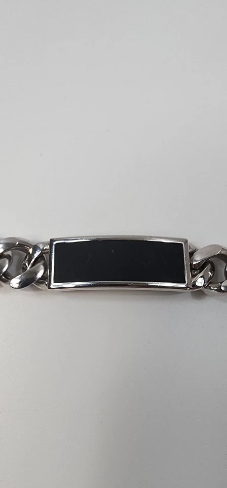 Brazalete Speidel para Hombres ID Pesado Plateado y Negro Grabable Grueso Eslabón Foto 3 de 4