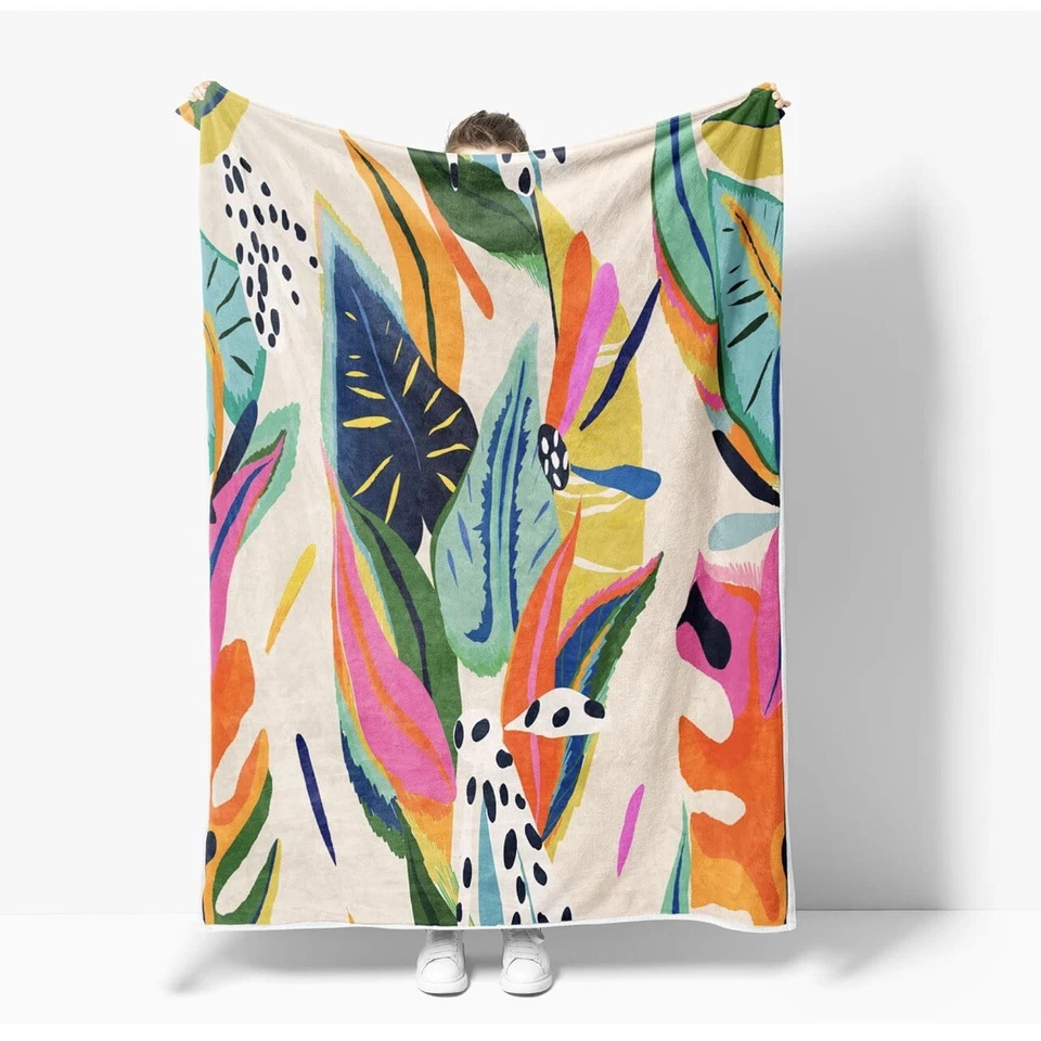 NEW Anthropologie Boho Abstract Fleece Throw Blanket Bedspread Bedding 50" x 60" - Image 4 of 4