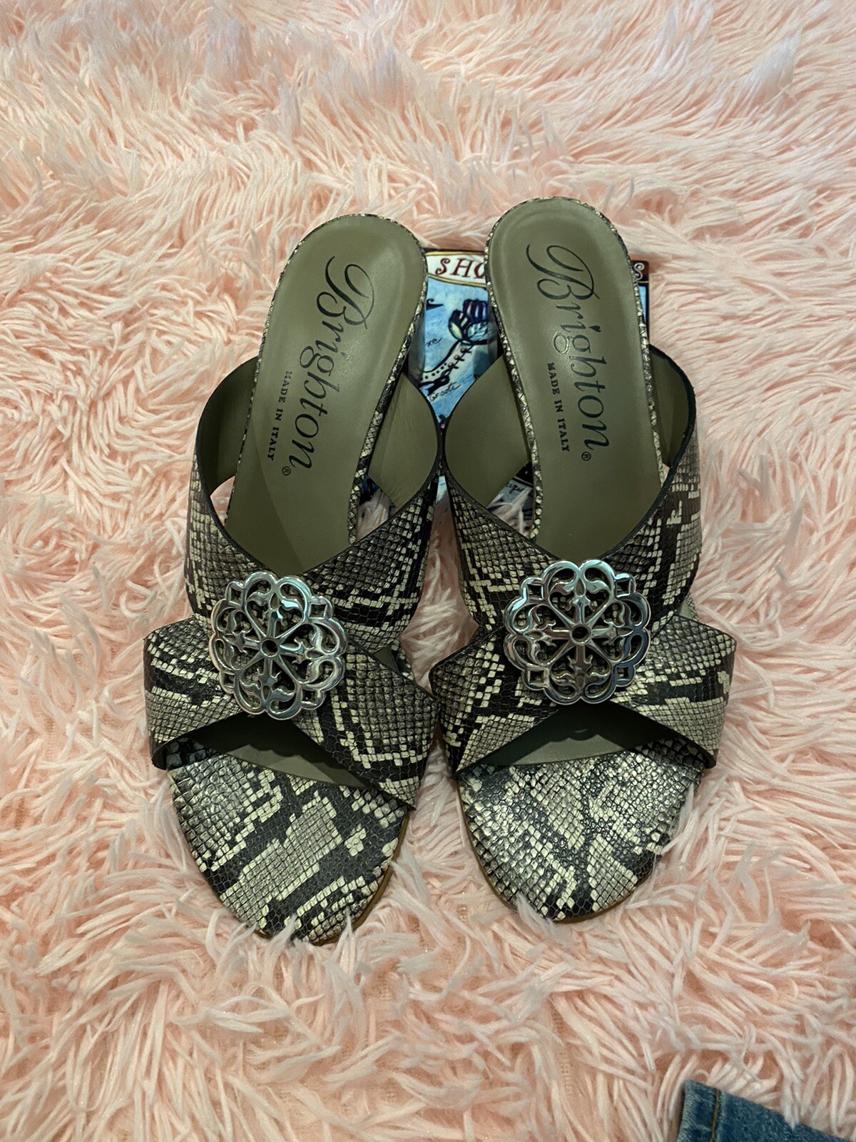 Brighton Alison Python Silver Metallic Block Heel… - image 1