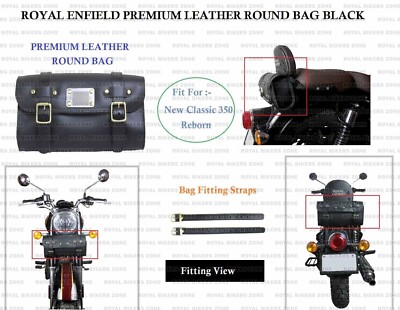 BLACK ''PREMIUM LEATHER ROUND BAG'' FIT FOR ROYAL ENFIELD NEW CLASSIC 350 REBORN