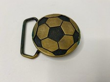 BTS Solid Brass Belt Buckle Soccer Ball Vintage Sport Made In USA