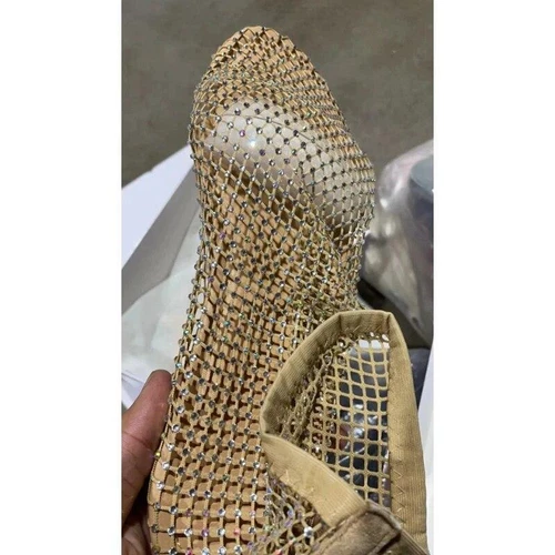 Damen-Sandalen bequem glänzend Edelstein Mesh flach Glitzer niedriger Absatz Slipper - Bild 7 von 14