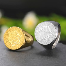 The Zodiac Star of David Ring Etch Stainless Steel Jewelry for Men Gift Amulet