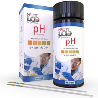 pH Test Strips 0 to 14 (200 ct) for Urine, Saliva, Drinking Water, Kombucha