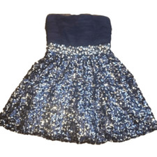 MY Michelle Sz 1 Navy Silver Sequin Short Formal Prom Strapless Fancy Teen Dress