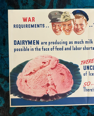 WWII WW2 Original War Poster Dairy Farm Milk Ice Cream Home Front