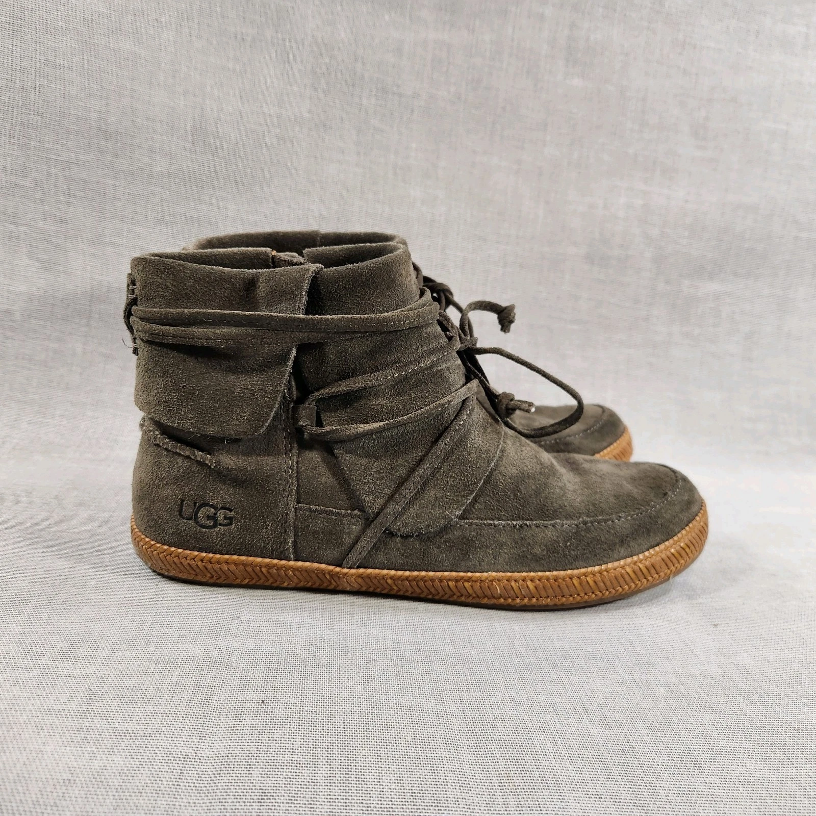 Scarpe stivaletti donna Ugg Reid allacciati con zip misura 7 grigio scamosciato