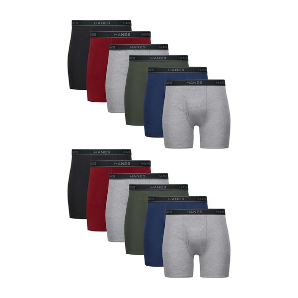 Hanes Boxershorts Herren, Baumwolle, Feuchtigkeitsableitend, 12Er-Pack, Schwarz-image
