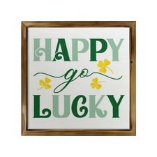 2D 1P Wooden Frame Sign "HAPPY GO LUCKY" Happy St. Patrick's Day Decor Gifts 8x8