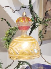 Elegant decorated Bell, with Crown on Top. Early 1900s German Glass Ornament