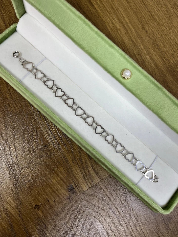 Vintage Stamped HH Sterling Silver 925 Heart Link Chain Bracelet Hans Herman 74 - Image 2 of 4