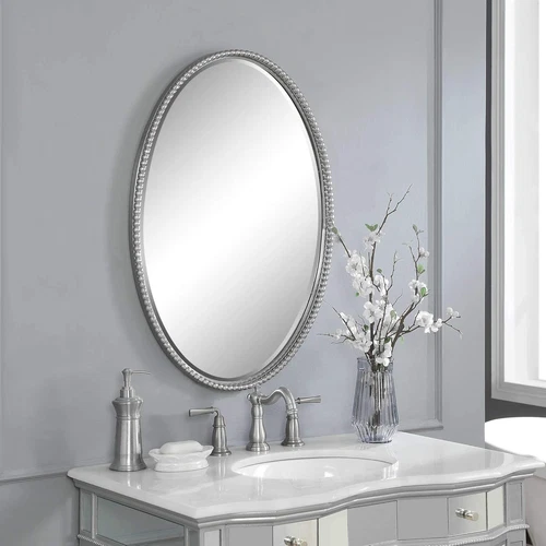 Elegant  Sherise 22" x 32" Brushed Nickel Oval Wall Mirror - Picture 2 of 4