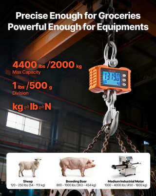 VEVOR Digital Crane Scale, 4400 lbs/2000 kg Max Capacity, Heavy Duty Industrial
