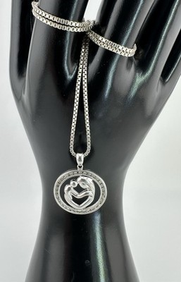 Mutter Kind Umarmung Herz Sterlingsilber Diamant Akzente Anhänger Halskette 18+''