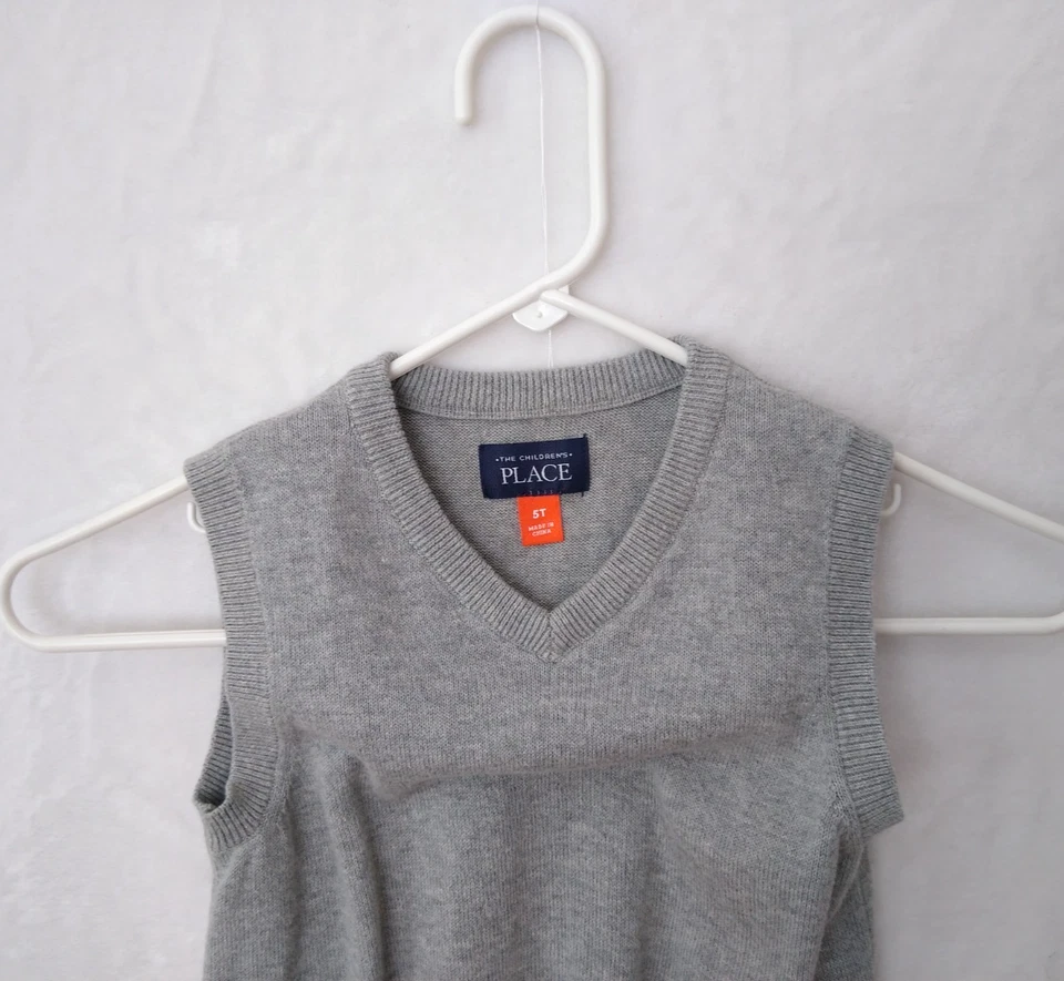 THE CHILDREN’S PLACE Niños Gris Cuello en V Suéter Chaleco 5T Pullover Sin Mangas Algodón Foto 3 de 4
