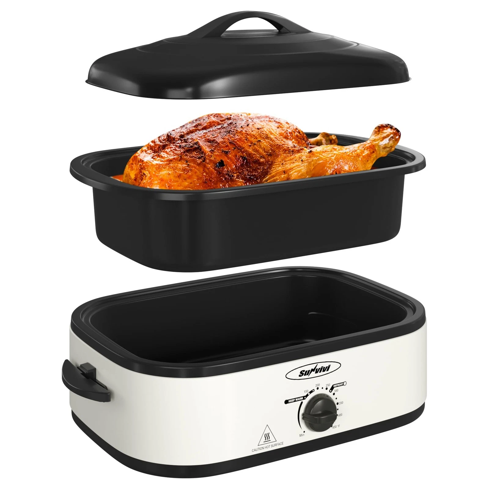 Sunvivi Electric Roaster Oven with Self-Basting Lid, 14-Quart Turkey Roaster ...