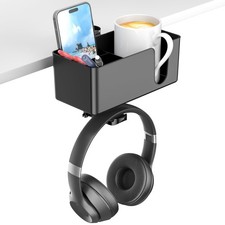 4 in 1 Desk Cup Holder - Clamp on Under Desk Headphone Hanger - Rotating Head...