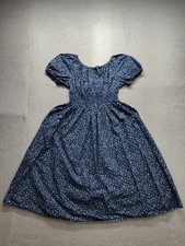 Uniqlo Women Midi Dress XL Navy Blue Ditsy Floral Puff Sleeve Summer Bohemian