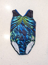 GREAT GK ELITE Gymnastics Dance Leotard CM Medium ALY RAISMAN Black Green Blue