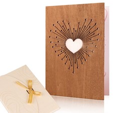 Creawoo Wooden Love Greeting Card, Handmade Hollow Carved Wood Heart Love Car...