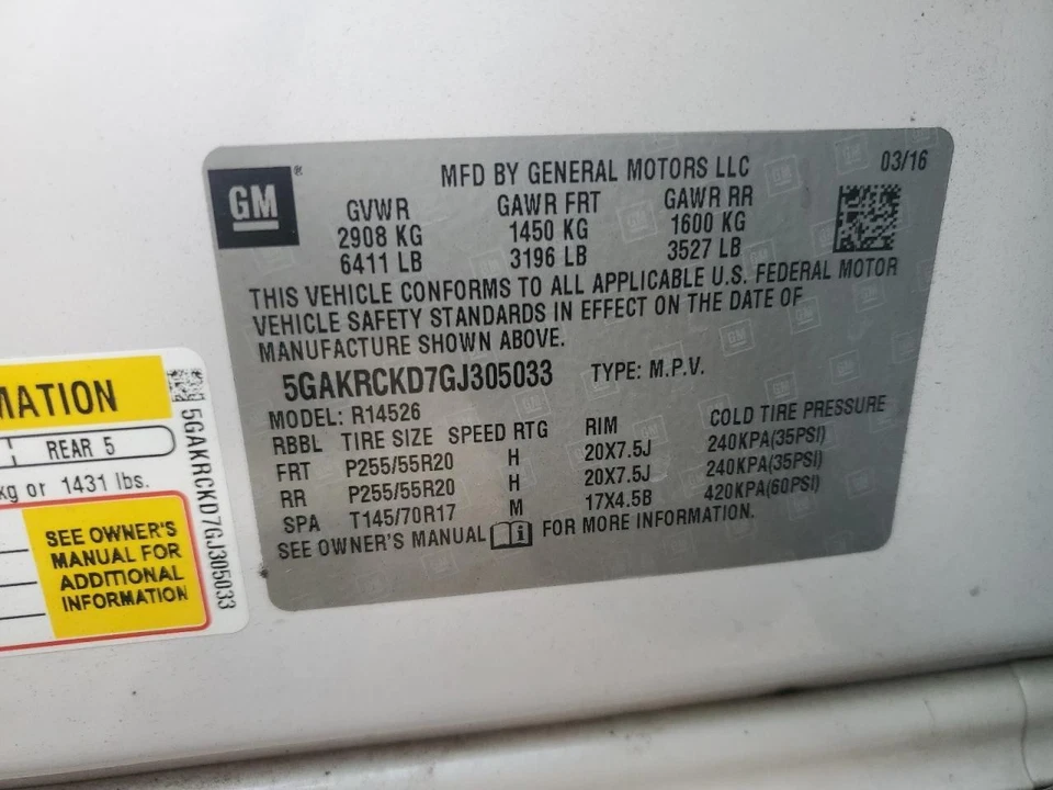 Used Rear Right Door Assembly Rear Side fits: 2016 Buick Enclave Rear Right Grad Foto 4 de 4