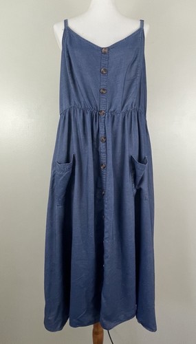 Torrid Midi Chambray Button Front Skater Dress Blue Sleeveless Casual Womens 4X