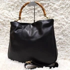 Gucci Bamboo Handle Handbag Black Leather Large A4 Compatible 2Way