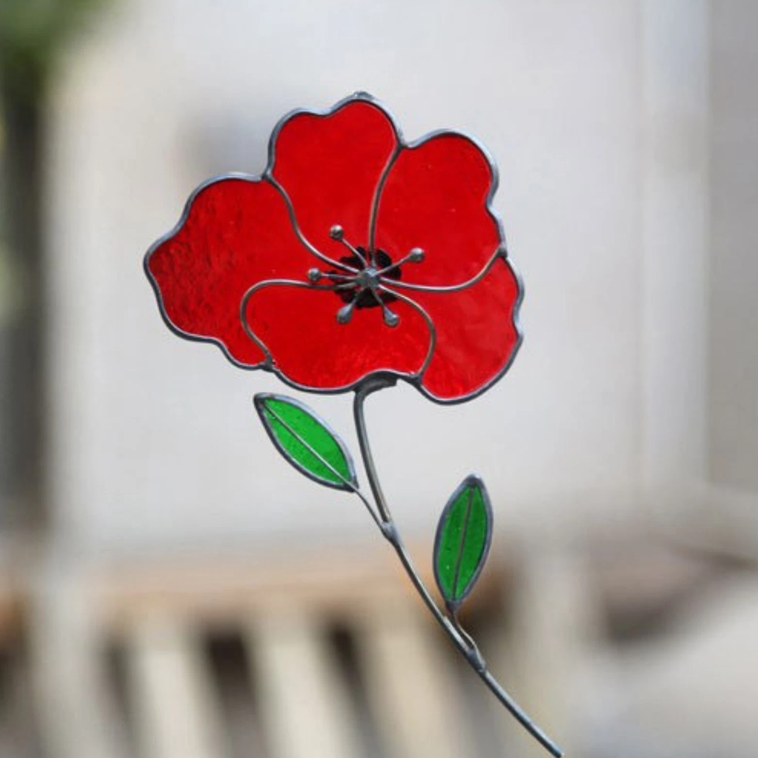Handmade Stained Glass Red Poppy Flower – Garden Stake or Vase Art Gift
Opens in a new window or tab