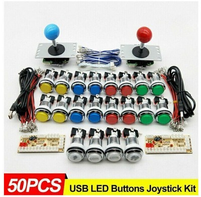DIY Arcade USB Game Controller Kit Teile 2 Joystick + 50 LED Beleuchtete Taste