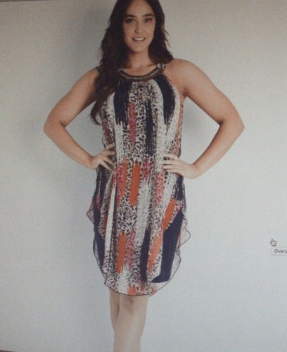 Crossroads: Size: 14. Slimming Chiffon Overlay Print, with Navy Body-Lined Dress - Picture 3 of 12