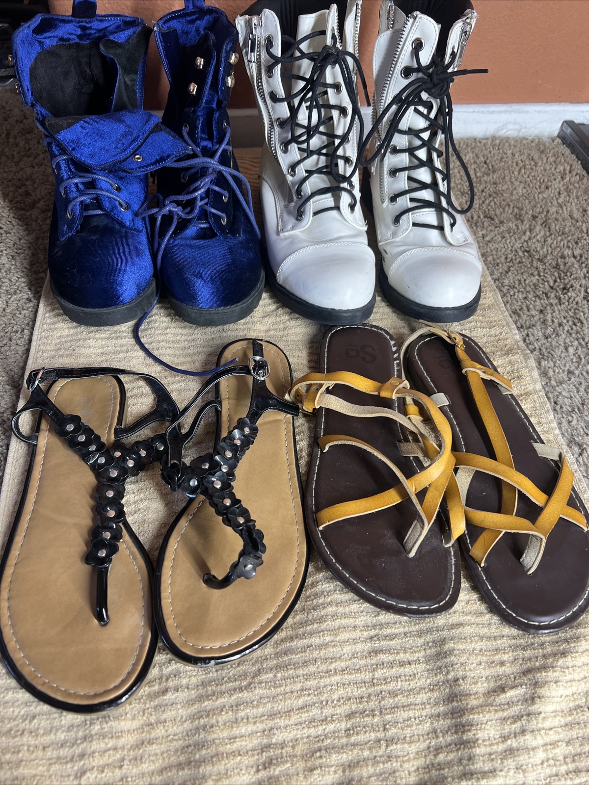 Lotto di 4 paia scarpe da donna taglie 6 sandali stivali varie marche colori blu bianco